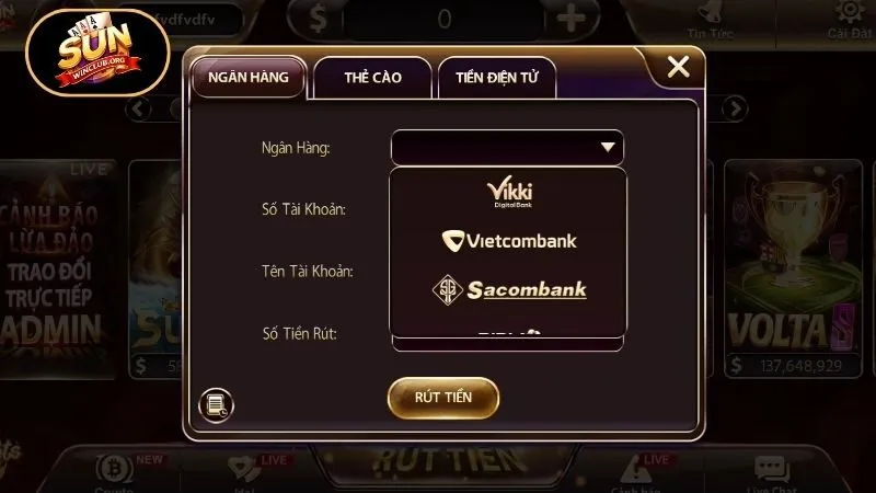 Các phương thức rút tiền tại cổng game Sunwin