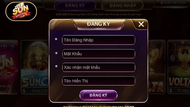 Nhập thông tin đăng ký Sunwin vào biểu mẫu